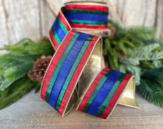 2.5" Christmas Striped Ribbon, Nutcracker Theme Ribbon, Farrisilk ribbon, 2.5" x 10yds, Classic Stripes