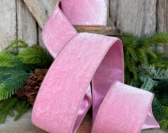 2.5" Pink Velvet Ribbon, baby pink velvet ribbon, light pink velvet ribbon, christmas ribbon