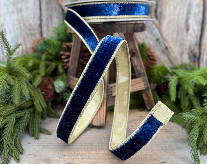 1" Navy Blue Velvet Ribbon, Farrisilk Navy Blue Velvet Sheen Ribbon