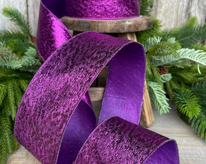 2.5" Purple Metalic Tinsel Ribbon, Farrisilk, wired Ribbon, Halloween Ribbon, Purple Ribbon, wreath supply, ribbon for bows, RS151-27