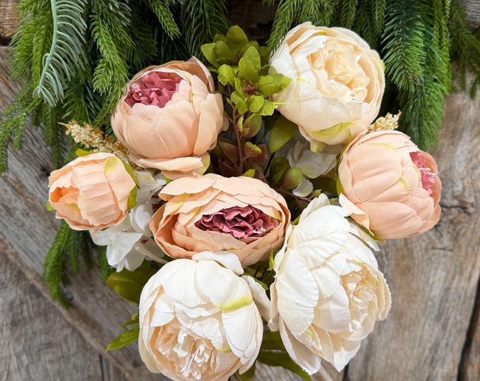 20" Taupe Beige & Ivory Mixed Peony Bush, Artificial Floral Bouquet