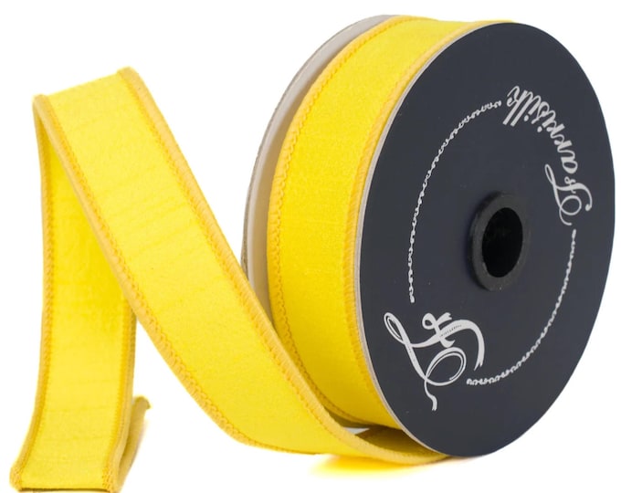 1" Yellow Dupion Ribbon, Farrisilk Ribbon, Wired Ribbon, Yellow Ribbon, Spring Ribbon, Summer  Ribbon, Designer Ribbon, Wedding, RK608-41