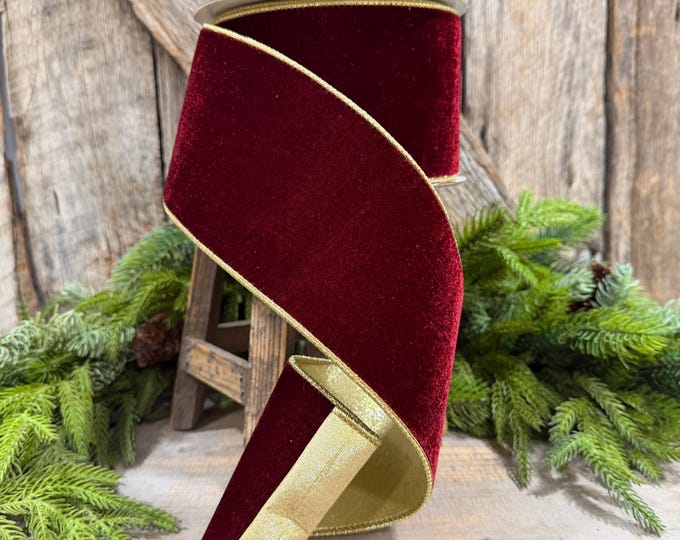 4” Burgundy Velvet Ribbon, Farrisilk Flashy Velvet ribbon, Burgundy Ribbon