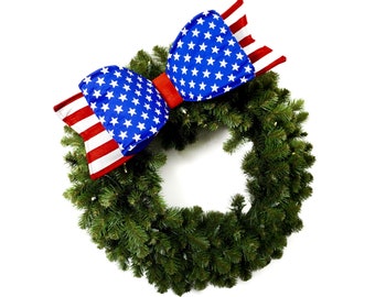 Patriotic Bow, Big Bow, Oversized Bow, Wreath Bow, 4th of July Decoration, Farrisilk Bow, Americana Decor, Patriotic front door, Patriotic