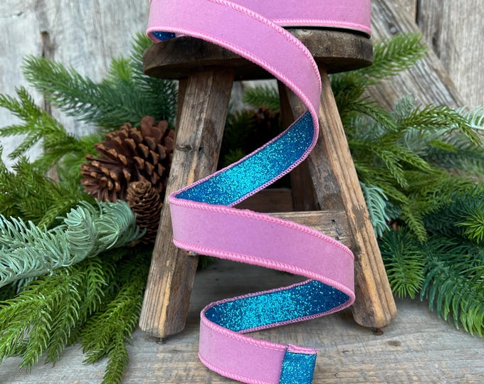 1" Pink & Blue Fusion Ribbon, Farrisilk Ribbon, Light Pink Ribbon, Christmas Ribbon, RS200-14