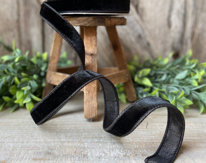 1" Black Velvet RIbbon, Farrisilk Ribbon, Farrisilk Velvet Ribbon, Black Ribbon, Halloween Ribbon, Christmas Ribbon, Designer RIbbon
