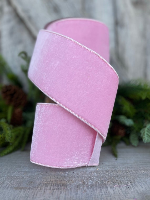 2.5 Pink Velvet, Baby Pink Velvet ribbon, Velvet ribbon, Christmas Ribbon,  Ribbon, pink ribbon, Velvet ribbon, Christmas tree ribbon, wired