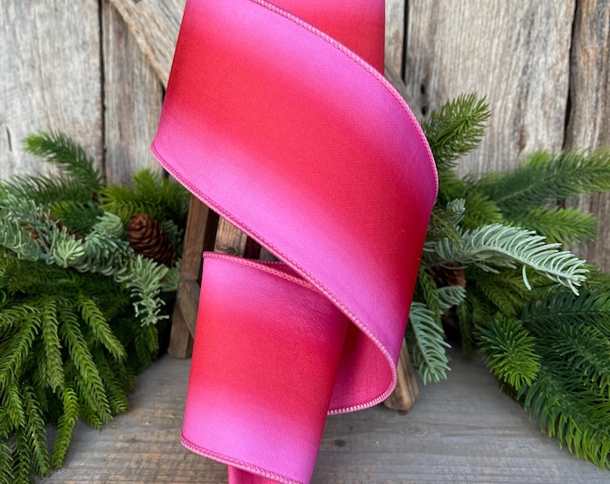 4" Red Pink Ombre Ribbon, Farrisilk RIbbon, Pink Wired RIbbon, SPring Ribbon, 2 Tone Ribbon, Ombre Ribbon, Designer Ribbon, SR019-08