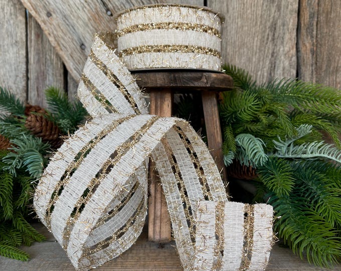 2.5" Ivory Gold Lancet Lace Ribbon, Farrisilk Ribbon, Ivory Ribbon, Christmas Ribbon, RS134-62