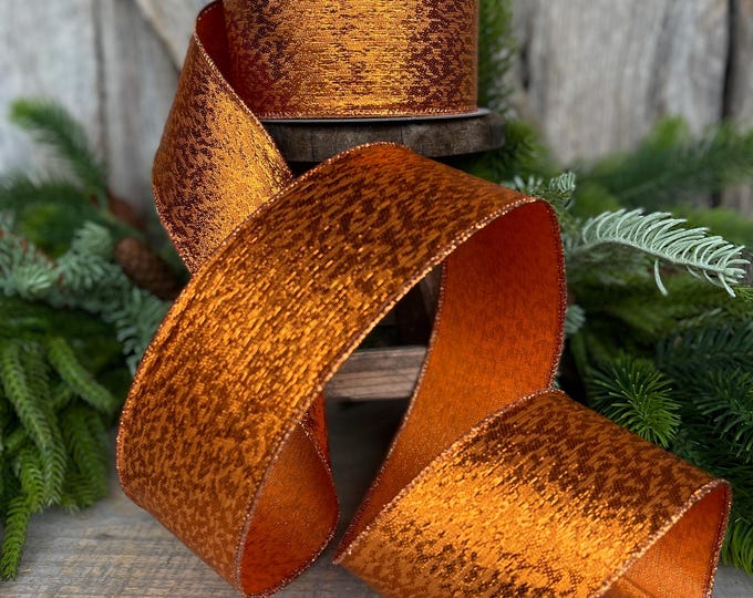 2.5" Orange Metalic Tinsel Ribbon, Farrisilk, wired Ribbon, Halloween Ribbon, Orange Ribbon, wreath supply, ribbon for bows, RS151-52