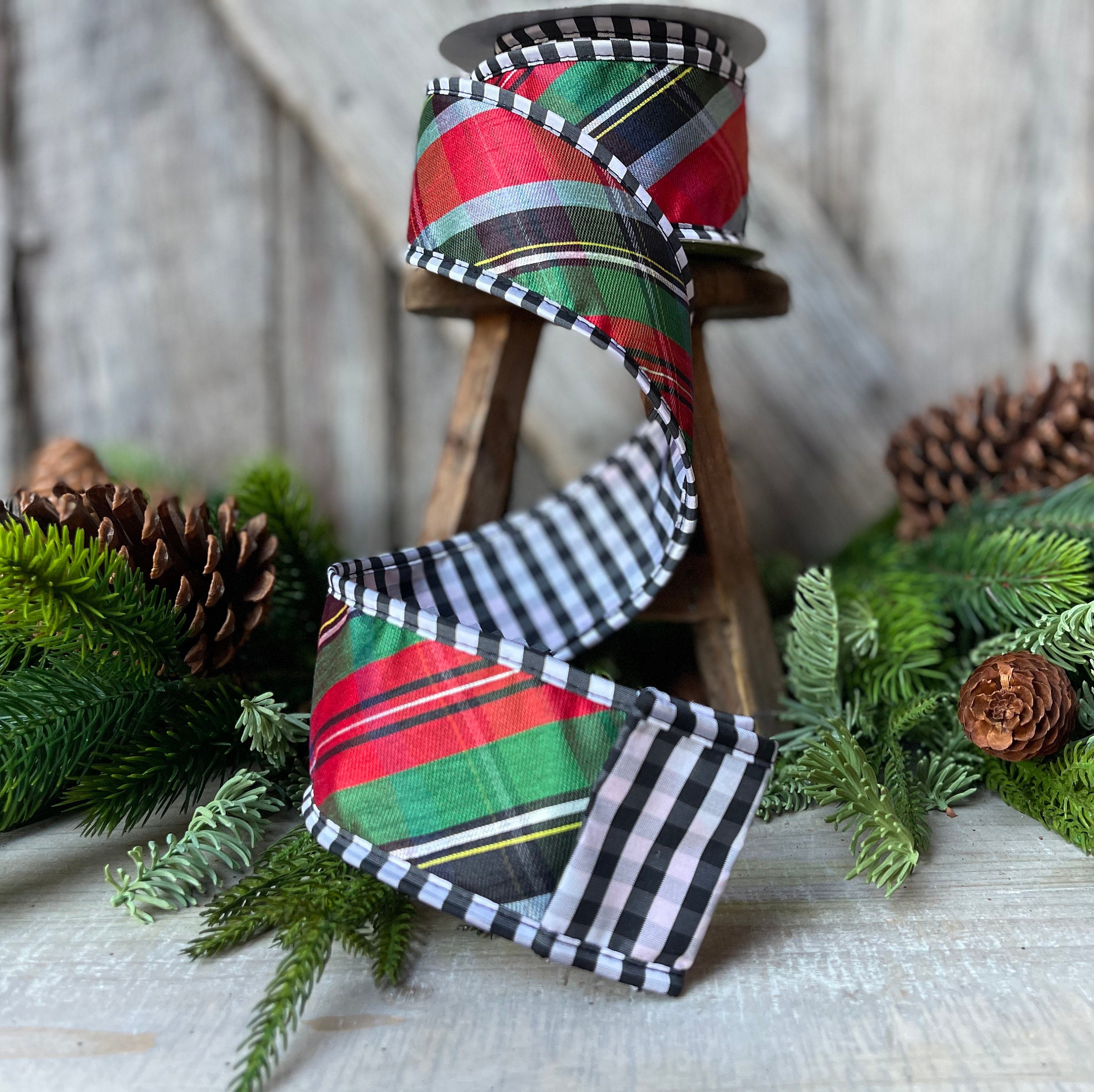 2.5 Black and REd Plaid with Checkered Backing, Nutcracker Christmas