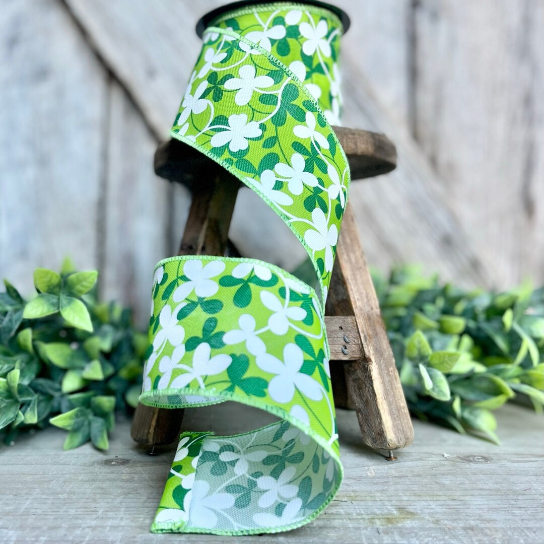 2.5 Green Floral Ribbon by D. Stevens Green Ribbon St. Etsy