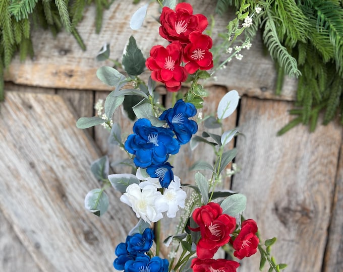 39" Patriotic Hydrangea Bush, Artificial Floral Bush, Red White Blue Floral, Floral Stem, Wreath Supply, Floral Supply,Patriotic Decor,64039