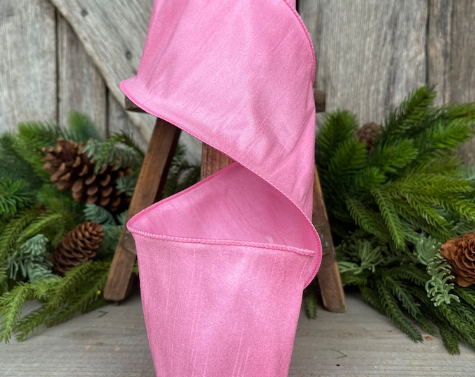 4" Bubblegum Pink Ribbon, Wired Ribbon, pink ribbon, Christmas Ribbon, Dupioni Ribbon, Wreath Supply, Craft Supply, Pinkmas Ribbon
