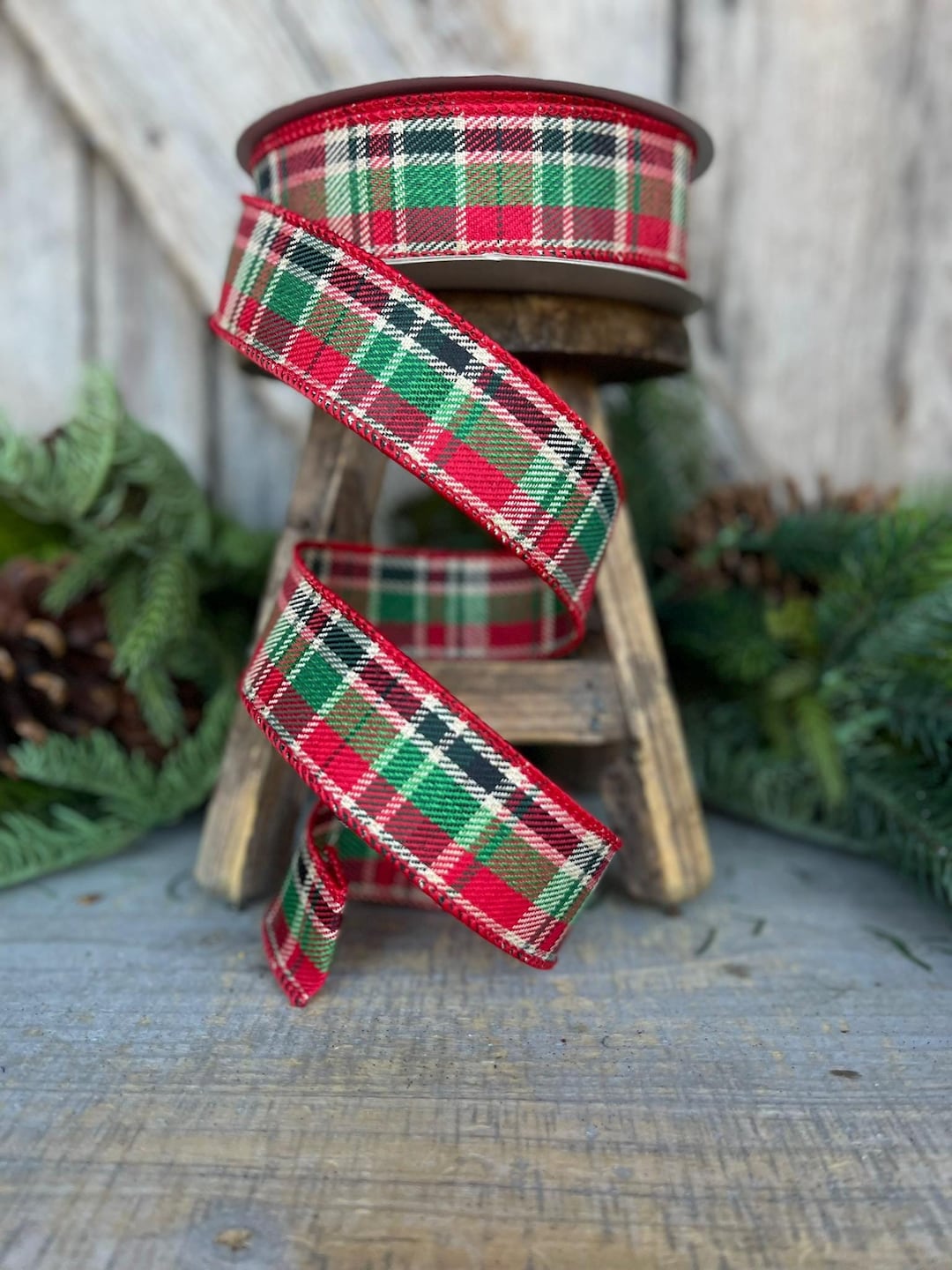1.5 Red Green Country Twill Ribbon, Christmas Plaid Ribbon, 20 Yards ...