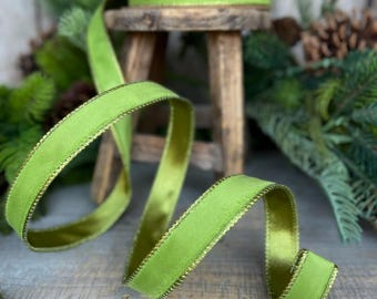 1" Lime Green Velvet Ribbon, Lime Green Velvet Ribbon, Christmas RIbbon, Green Velvet Ribbon, Designer Ribbon,Gift Wrap Ribbon,Christmas