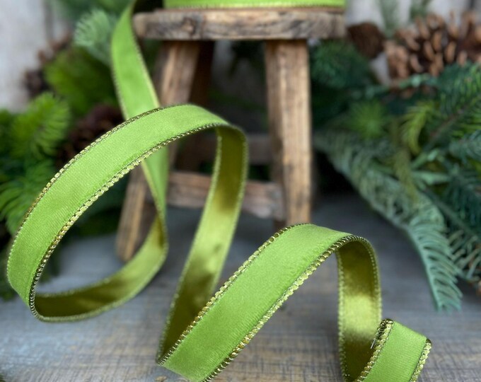 1" Lime Green Velvet Ribbon, Lime Green Velvet Ribbon, Christmas RIbbon, Green Velvet Ribbon, Designer Ribbon,Gift Wrap Ribbon,Christmas
