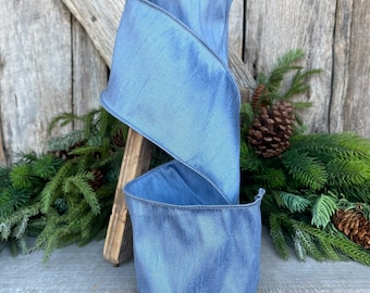Cinta Dupioni azul francés de 4", cinta con alambre, cinta azul, cinta navideña, cinta para lazos, cinta azul con alambre, cinta Dupioni, 92975W-354-10F