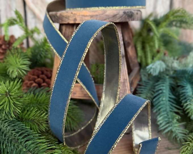 1" Steel Blue Suede Velvet Ribbon, Farrisilk Ribbon, RS290-17