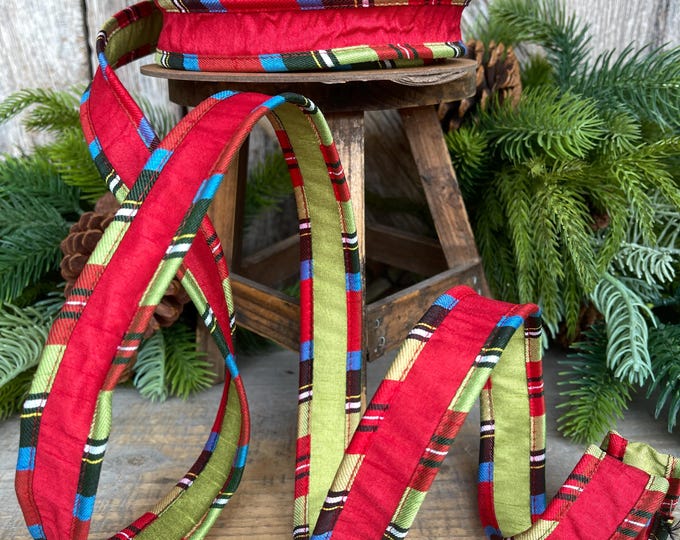 Nutcracker Plaid Wired Ribbon - Christmas Tree Ribbon, 1" x 10 Yards