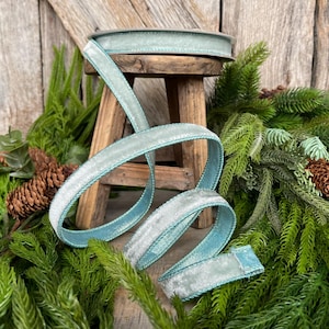 3/4&quot; Light Blue Velvet Luster, Farrisilk Ribbon, Blue Velvet Ribbon, Light Blue Ribbon, Blue Ribbon, Christmas Ribbon, Velvet Trim
