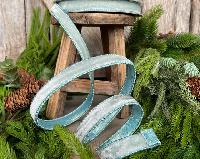 3/4" Light Blue Velvet Luster, Farrisilk Ribbon, Blue Velvet Ribbon, Light Blue Ribbon, Blue Ribbon, Christmas Ribbon, Velvet Trim