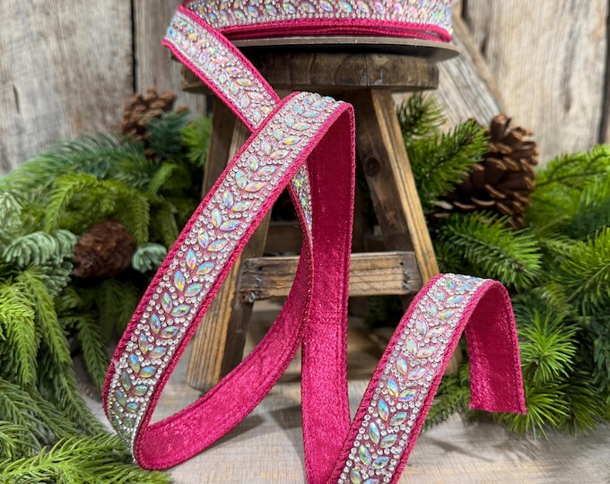1" Hot Pink Diamond Ribbon, Farrisilk Mystic Diamonds Ribbon, Christmas Ribbon