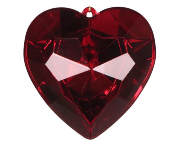 8" Ruby Heart Jewel Ornament, Farrisilk Heart Ornament, Valentine Heart, Wreath Attachment, Jewel Heart, Heart Ornament, Heart Decor