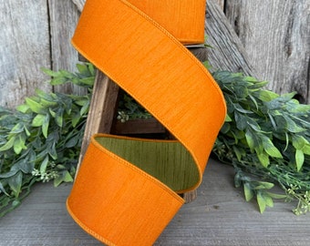 2.5” Orange Green Ribbon, Farrisilk ribbon, wired ribbon, Spring Ribbon, Fall Ribbon, Coral ribbon, Spring Greenery, RK596-52