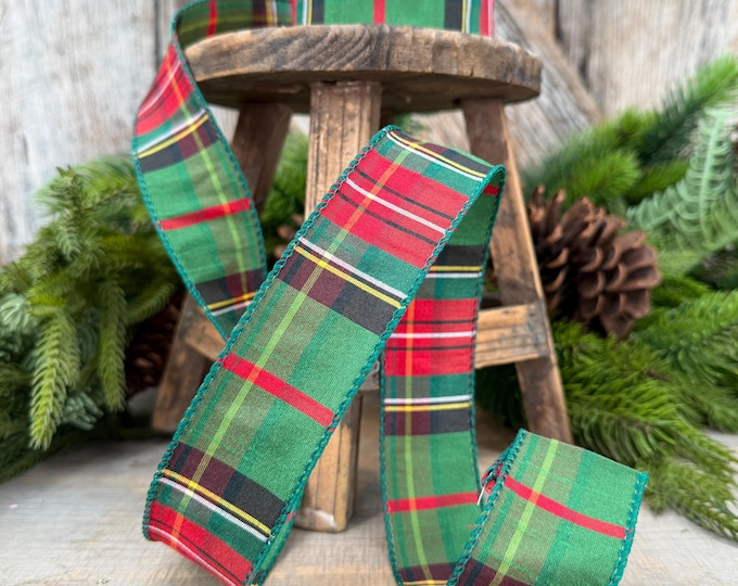 1.5" Hunter Green Tartan Christmas Plaid Ribbon