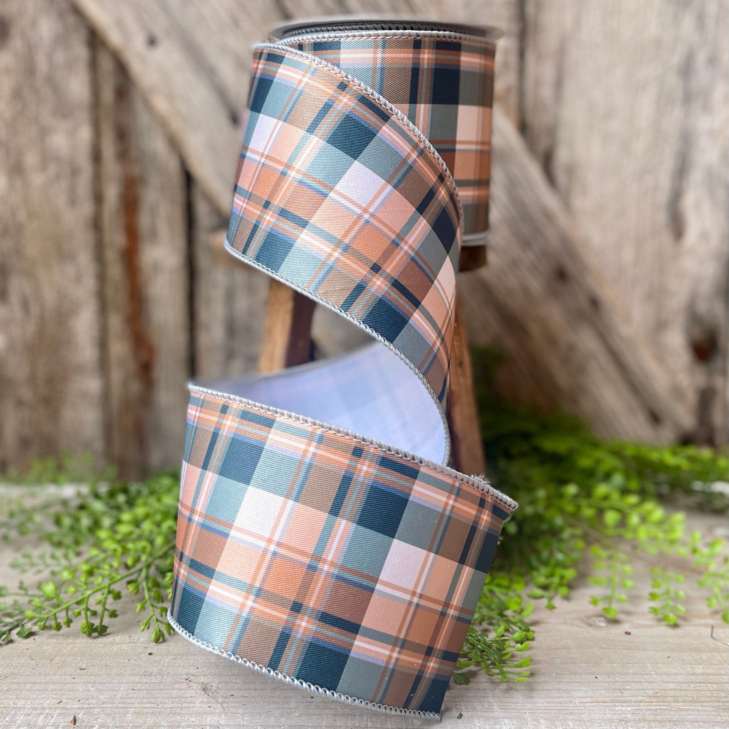 Fall Shades Plaid Wired Ribbon, Farrisilk Ribbon, 4 inch ribbon