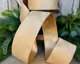 2.5" Gold Velvet RIbbon, Wired Ribbon, Champagne Gold Velvet Ribbon, Christmas Velvet Ribbon