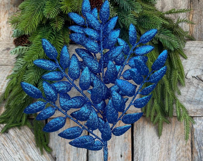 22" Blue Honey Locust Spray, Blue Christmas Spray, Blue Christmas Tree Spray, Blue Christmas Picks & Stems