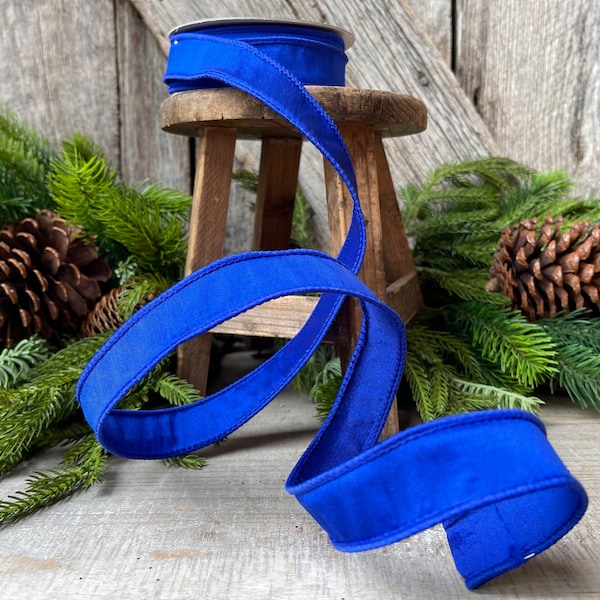 1" Royal Blue Taffeta, Farrislk ribbon, 1 inch Blue Ribbon, Designer Ribbon, Wired Ribbon, Blue Ribbon, Christmas Ribbon, Blue Christmas