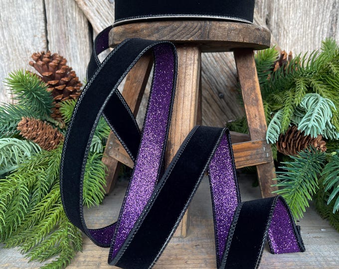 Black & Purple Fusion Ribbon: 1" Farrisilk Halloween Ribbon