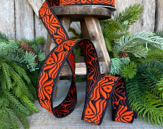1" Orange Halloween Ribbon, Farrisilk Ribbon, Orange Ghoulish Ribbon, Wired Ribbon, Halloween Decor, HR033-87