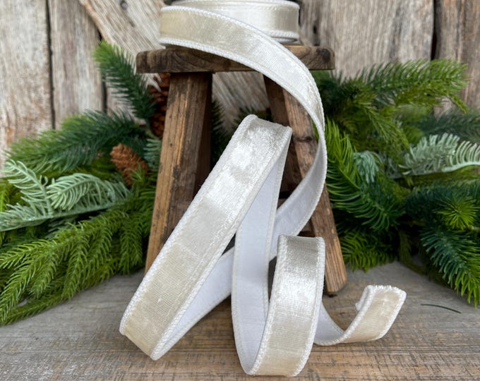 1" White Velvet, White Ribbon, Velvet Ribbon, White Christmas, Winter White, White Velvet, Designer RIbbon, Wreath SUpply