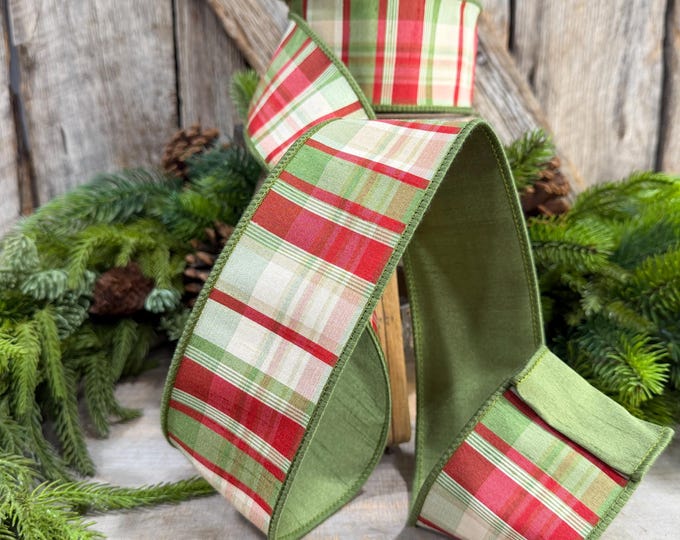 2.5" Christmas Plaid Ribbon, Green Plaid Ribbon, Traditional Christmas Ribbon, Woodsy Christmas