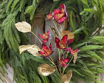28" Burgundy Clematis Spray, Burgundy Christmas Floral