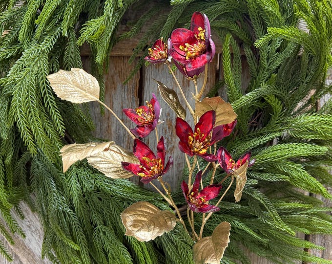 28" Burgundy Clematis Spray, Burgundy Christmas Floral