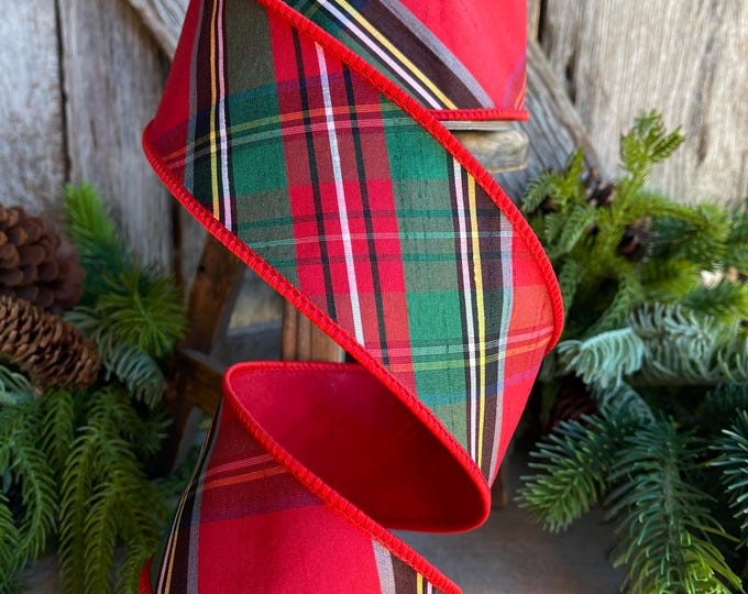 2.5" Traditional CHristmas Plaid, Wired Ribbon, Red Blue Chirstmas Plaid RIbbon, RIbbon for Treee, Christmas Plaid