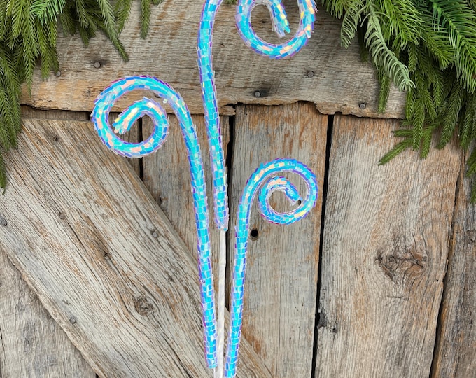 30" White Iridescent Sequin Curly Spray, Wreath Supply, Floral Supply, White Iridescent Floral Pick, 40245-WT