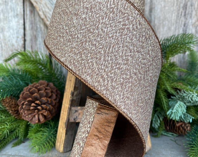 4” Brown Ribbon, Cappuccino Colored ribbon, Stardust ribbon, Christmas Ribbon, Woodsy Ribbon, RK802-29