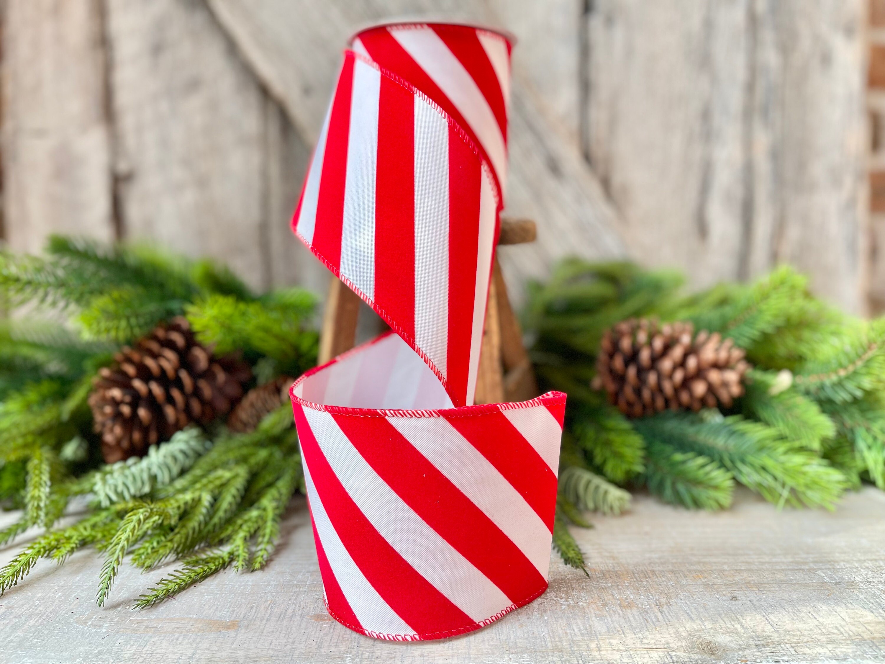 Celebrate It Christmas Wired Ribbon Red & White Striped