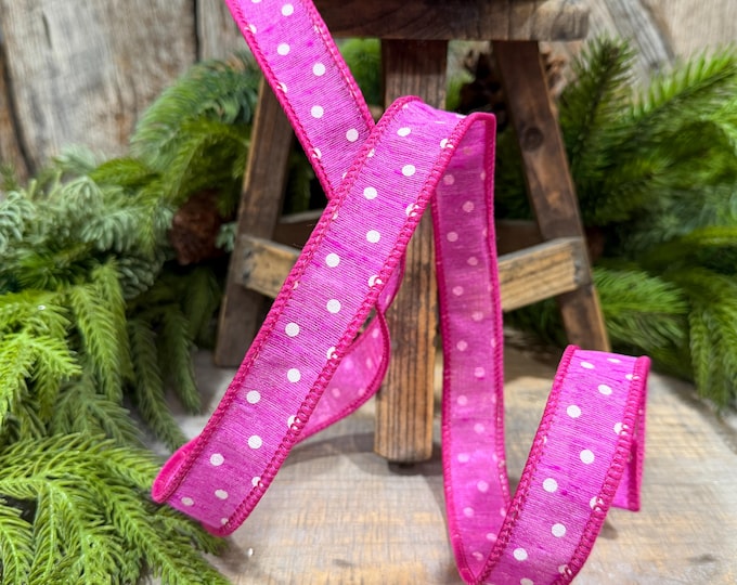 1" Hot Pink Polka Dot Ribbon, Farrisilk Dashing Dots Ribbon, SR143-15