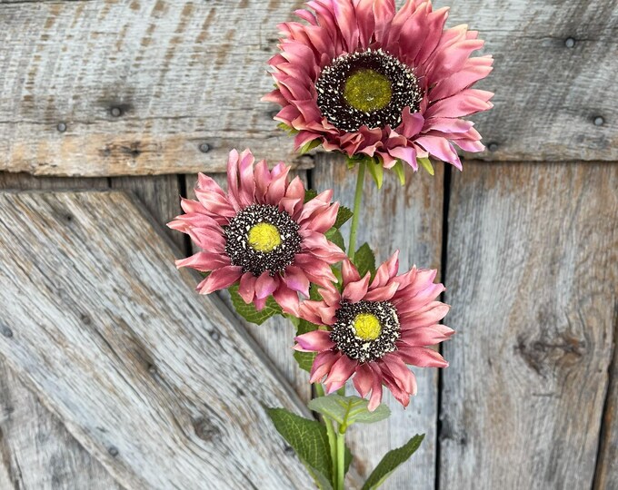 28" Mauve Pink Sunflower Stem, Artificial Sunflower Bush, Pink Sunflowers, Light Pink Sunflowers,Floral Supply, Wreath 12346