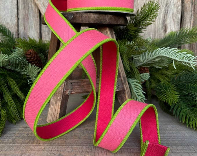 1" Pink Lime Green Ribbon, Farrisilk Ribbon, Wired Ribbon, Pretty Pastel Ribbon, 2 tone ribbon, narrow ribbon, SR117-74