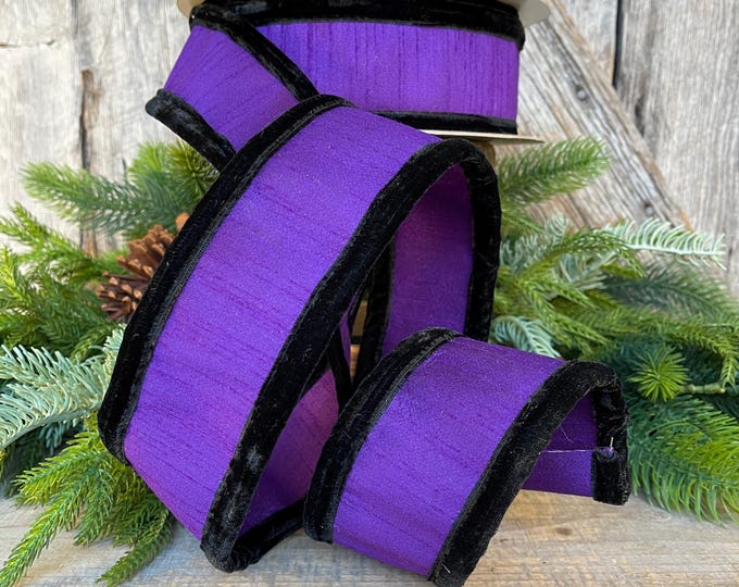 2.5" Purple Black Halloween Ribbon, Farrisilk Ribbon, Halloween Puffs Ribbon, Purple Black Ribbon, Wired Ribbon, HR037-86