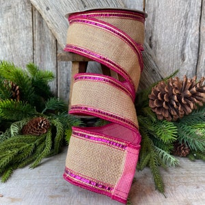 2.5 Hot Pink Fuchsia Sequin Borders Ribbon, Farrisilk Ribbon, Wired Ribbon, Hot Pink Ribbon, Burlap Ribbon, Pink Burlap Ribbon image 8