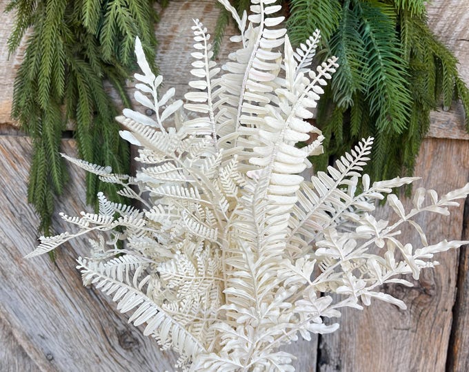 19" White Fern Bush, Christmas Fern, Fall Fern, Off White Fern Bush, UV Protected Fern Bush, Artificial Fern Bush, 85368-UV-WT